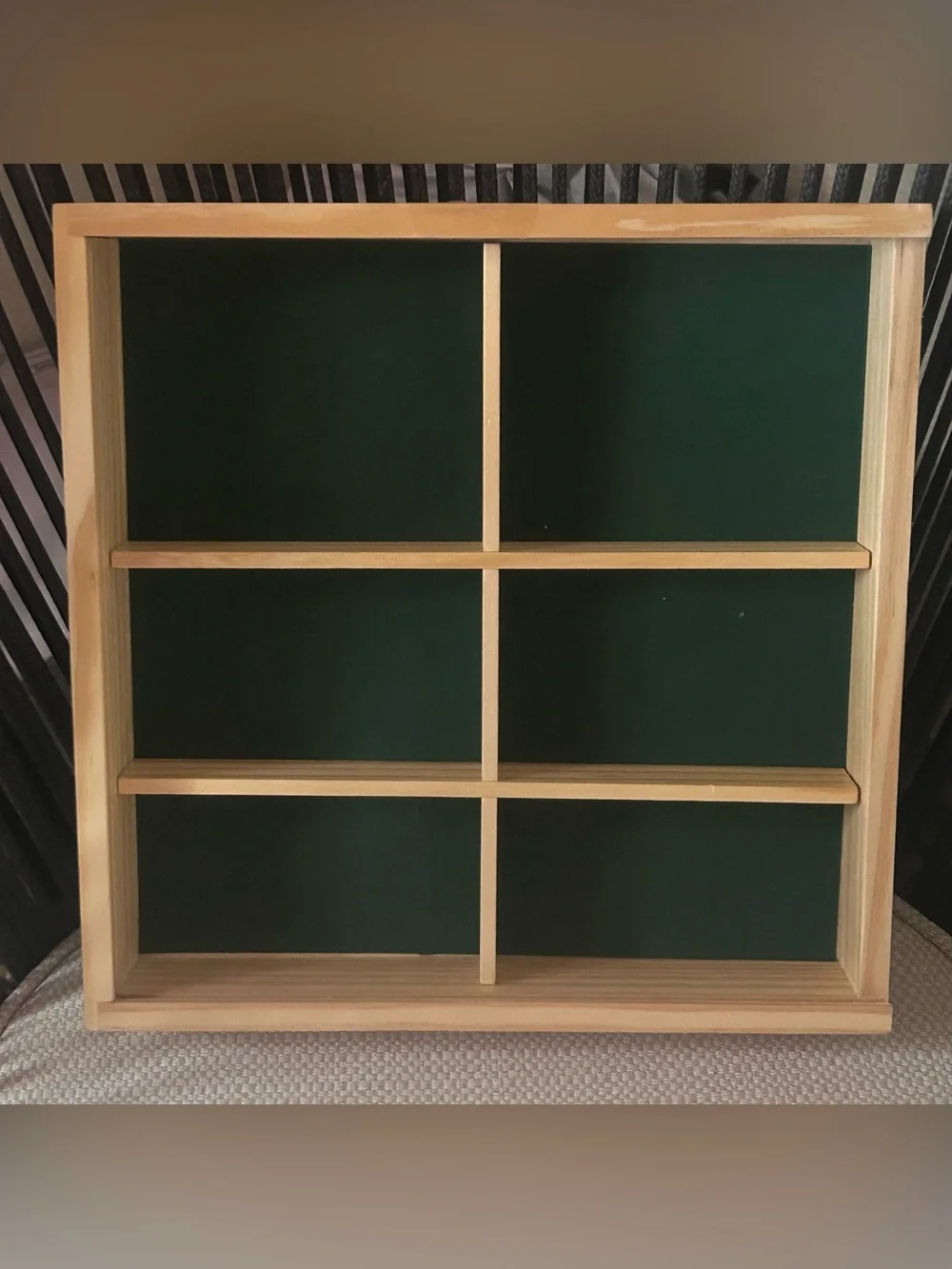 Wooden Display Shelf with Dark Green Backing